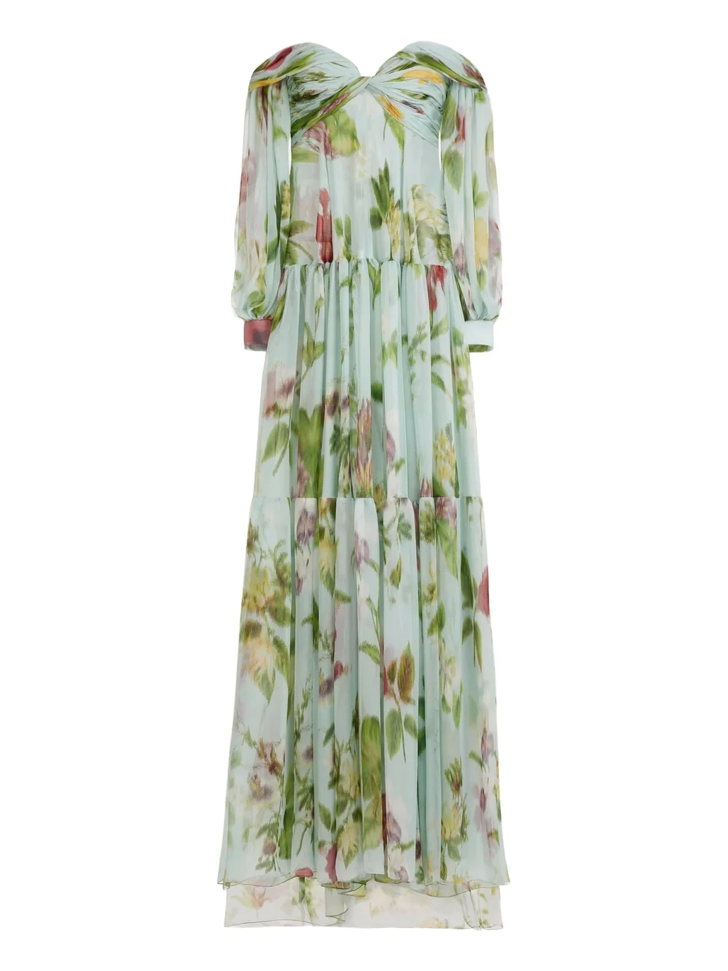 Chiné Dominican Mixed-Floral Chiffon Sweetheart Gown Chiné Dominican Mixed-Floral Chiffon Sweetheart Gown