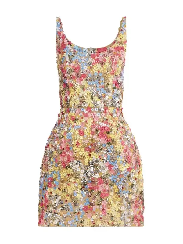 Porcelain Flower Embroidered Sleeveless Dress