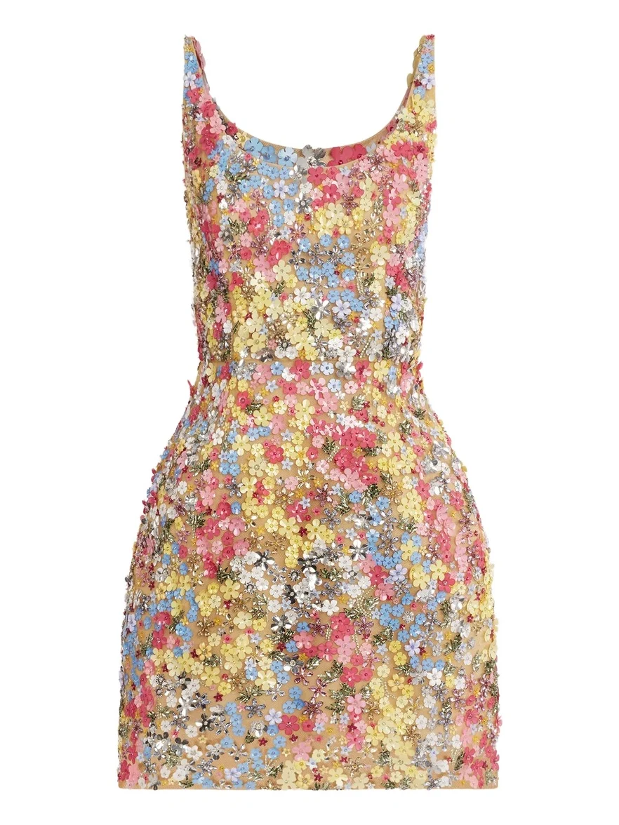 Porcelain Flower Embroidered Sleeveless Dress Porcelain Flower Embroidered Sleeveless Dress