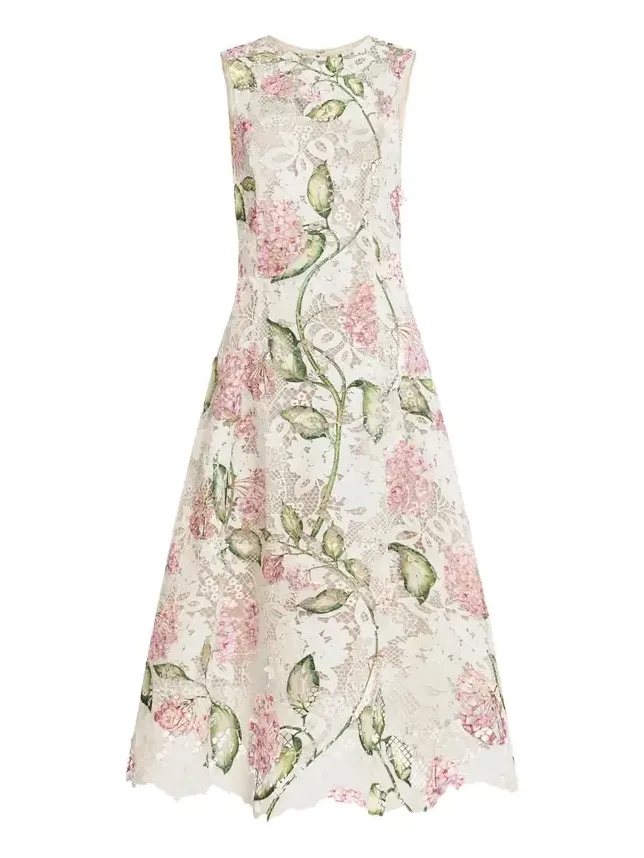 Porcelain Flower Guipure Sleeveless Dress Porcelain Flower Guipure Sleeveless Dress