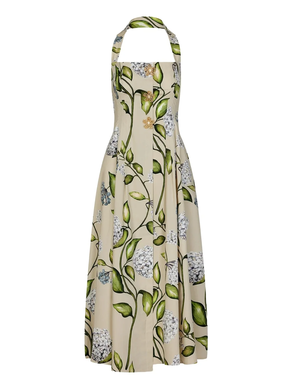 Oscar de la Renta Porcelain Flower Cotton Poplin Halter Dress