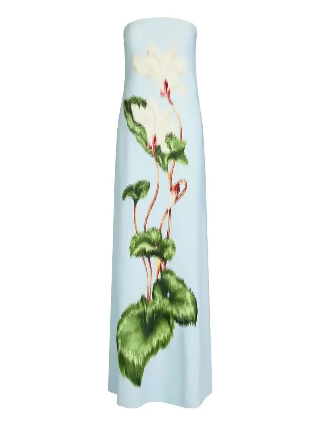 Chiné Cyclamen Strapless Gown