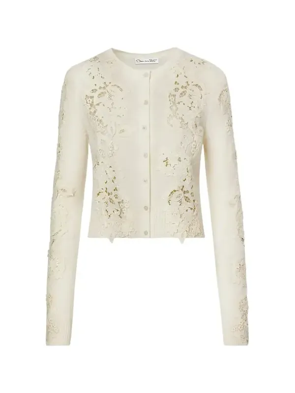Porcelain Flower Guipure Insert Cardigan