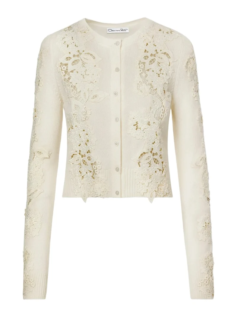 Porcelain Flower Guipure Insert Cardigan Porcelain Flower Guipure Insert Cardigan