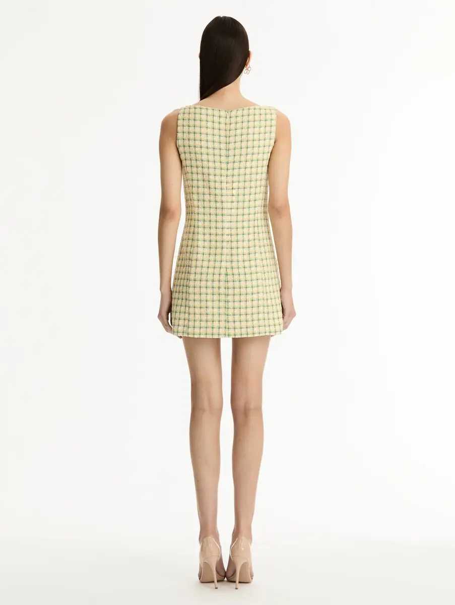 Oscar de la Renta Point d’Esprit Feather Embroidered Checked Tweed Dress | Thumbnail 5 Oscar de la Renta Point d’Esprit Feather Embroidered Checked Tweed Dress | Thumbnail 5