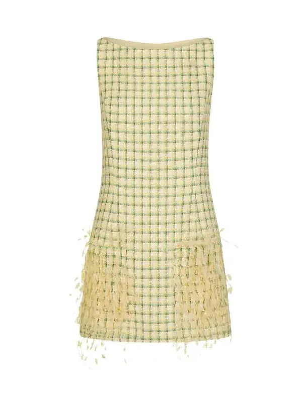 Point d’Esprit Feather Embroidered Checked Tweed Dress Point d’Esprit Feather Embroidered Checked Tweed Dress
