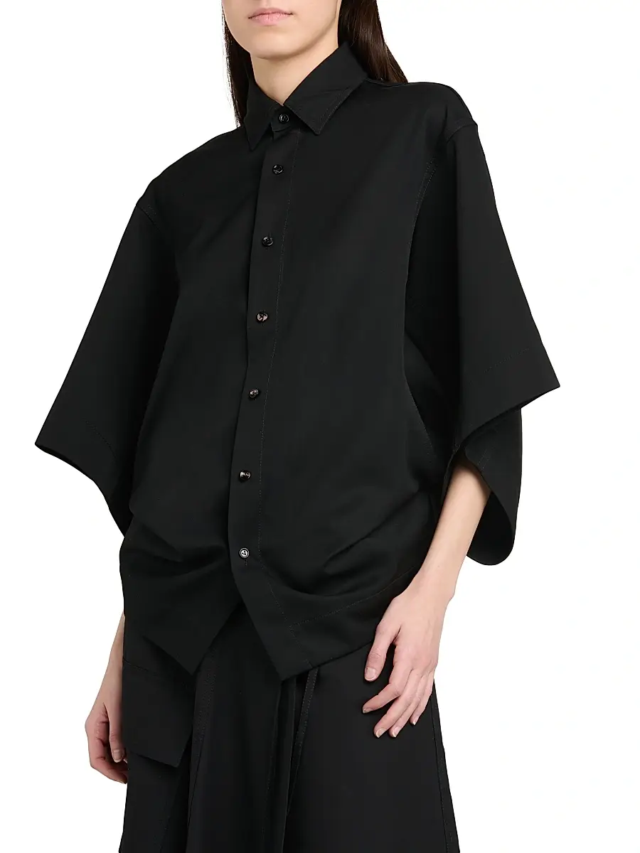 Bottega Veneta Women's Cape-Sleeve Wool-Twill Shirt | Thumbnail 4 Bottega Veneta Women's Cape-Sleeve Wool-Twill Shirt | Thumbnail 4