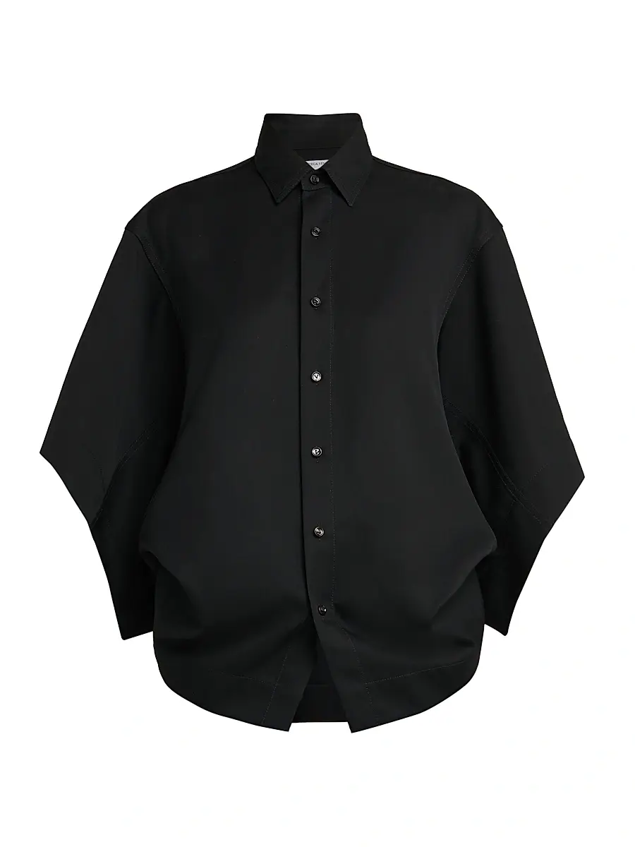 Bottega Veneta Women's Cape-Sleeve Wool-Twill Shirt - Double Black - Size 12 | Image 1 Bottega Veneta Women's Cape-Sleeve Wool-Twill Shirt - Double Black - Size 12 | Image 1