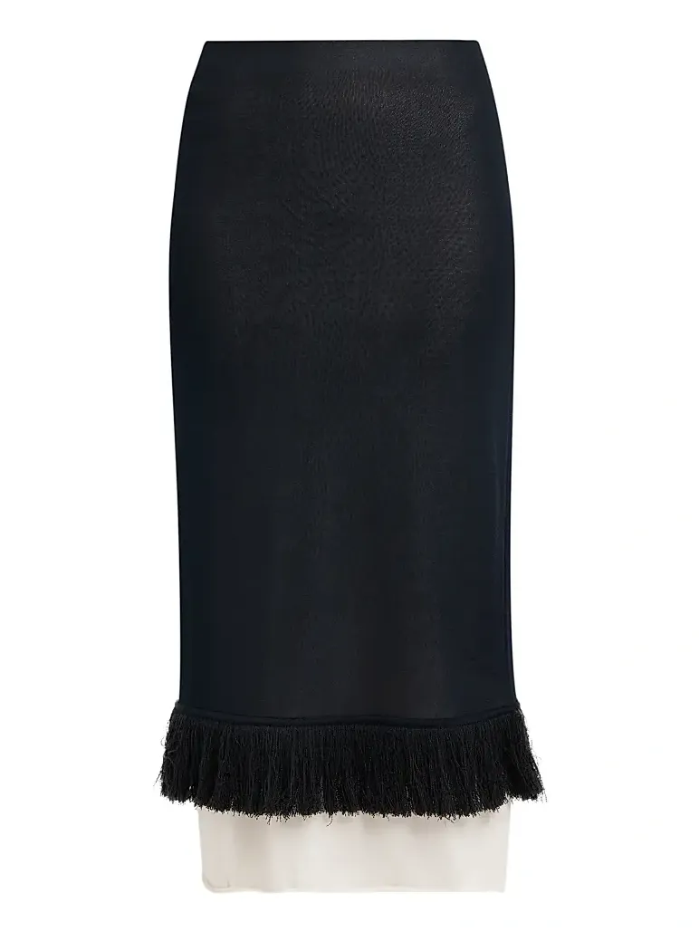 Women's Layered Fringe-Hem Fluid Silk-Knit Midi-Skirt Women's Layered Fringe-Hem Fluid Silk-Knit Midi-Skirt