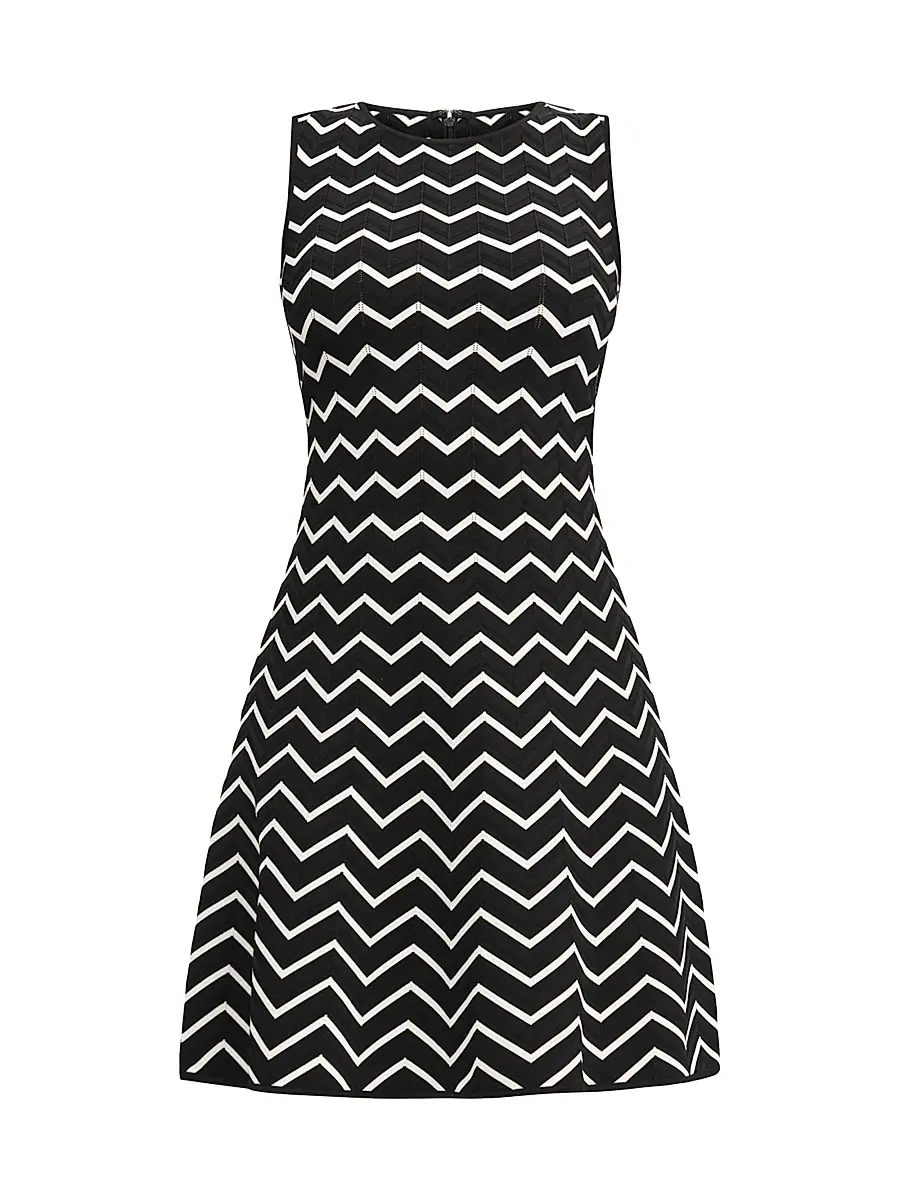 Hervé Léger Women's Bryn Chevron Sleeveless Minidress - Alabaster Black Combo | Image 1 Hervé Léger Women's Bryn Chevron Sleeveless Minidress - Alabaster Black Combo | Image 1