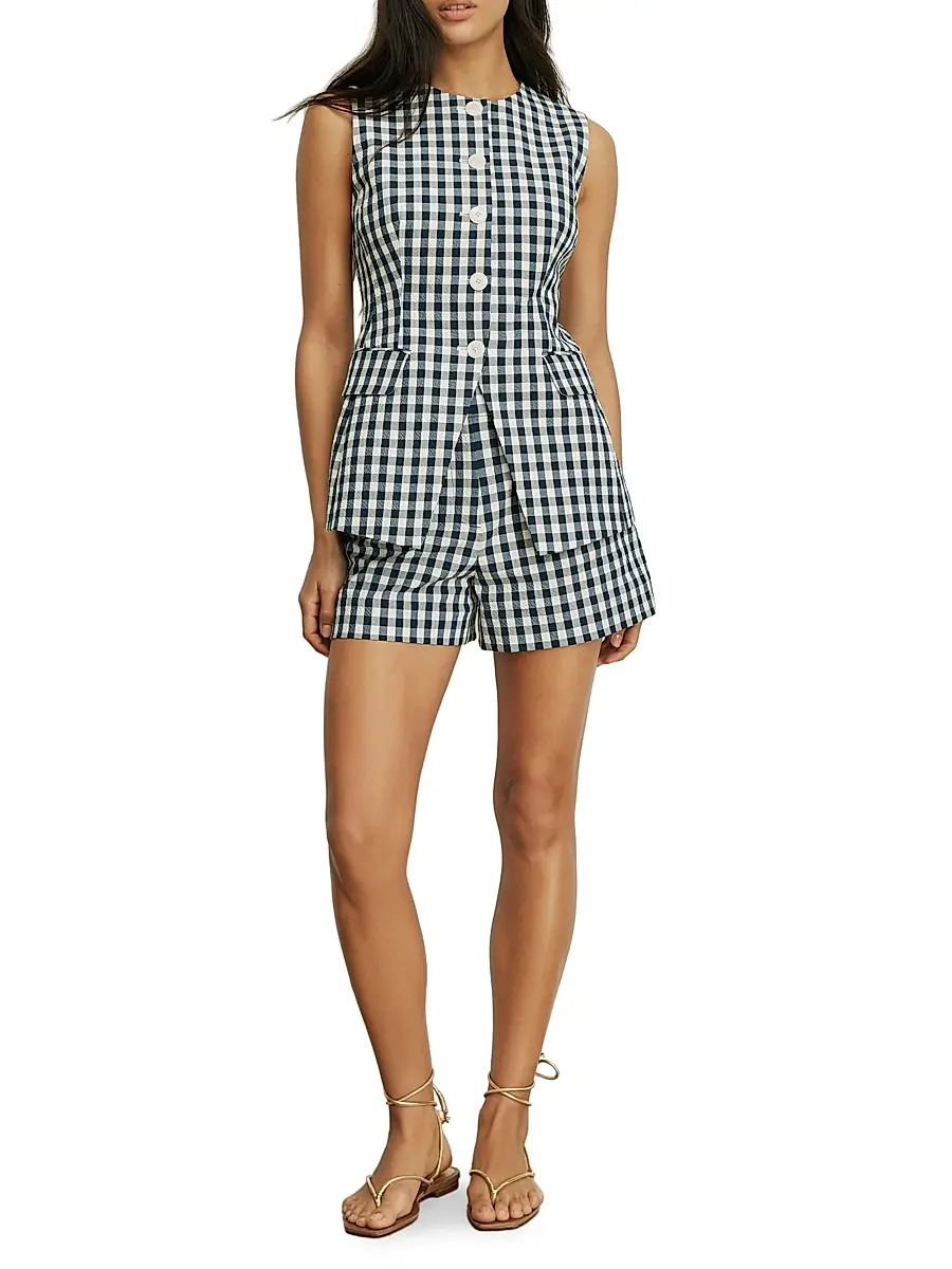 Veronica Beard Women's Lois Gingham Longline Vest | Thumbnail 2 Veronica Beard Women's Lois Gingham Longline Vest | Thumbnail 2