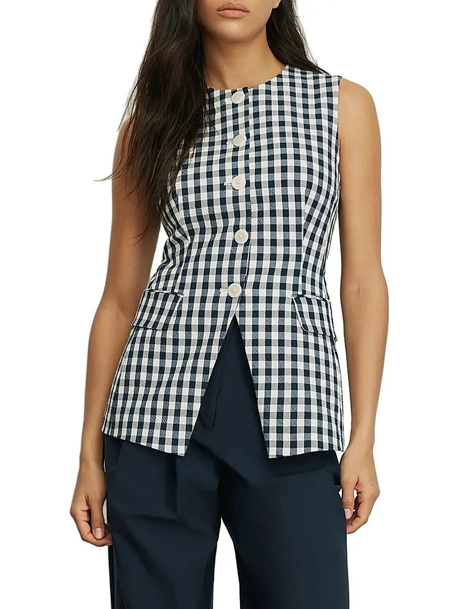 Veronica Beard Women's Lois Gingham Longline Vest | Thumbnail 4 Veronica Beard Women's Lois Gingham Longline Vest | Thumbnail 4