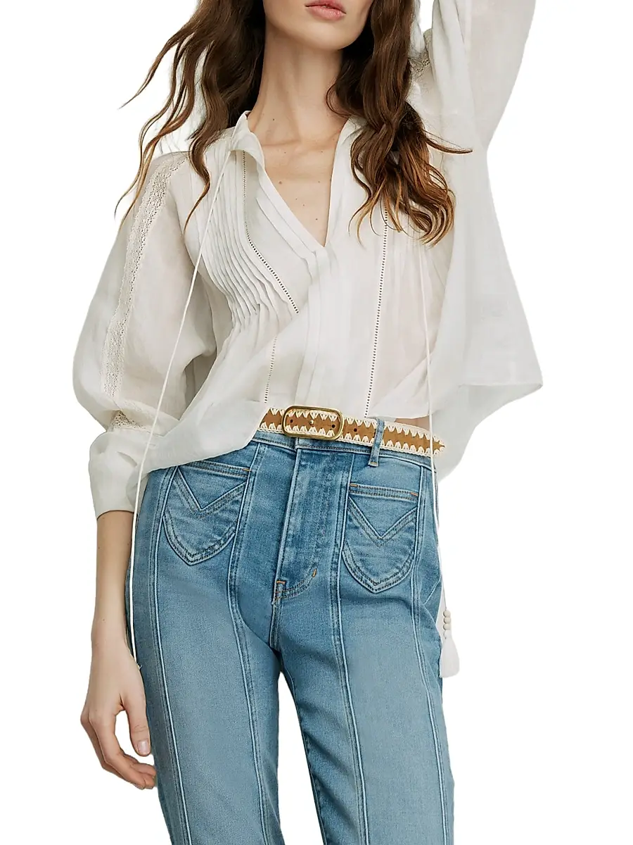 Veronica Beard Women's Sawyer Pintuck Tie-Front Blouse | Thumbnail 3 Veronica Beard Women's Sawyer Pintuck Tie-Front Blouse | Thumbnail 3