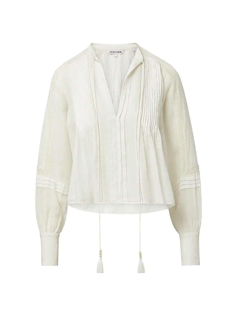 Veronica Beard Women's Sawyer Pintuck Tie-Front Blouse - White - Size 16 | Image 1 Veronica Beard Women's Sawyer Pintuck Tie-Front Blouse - White - Size 16 | Image 1