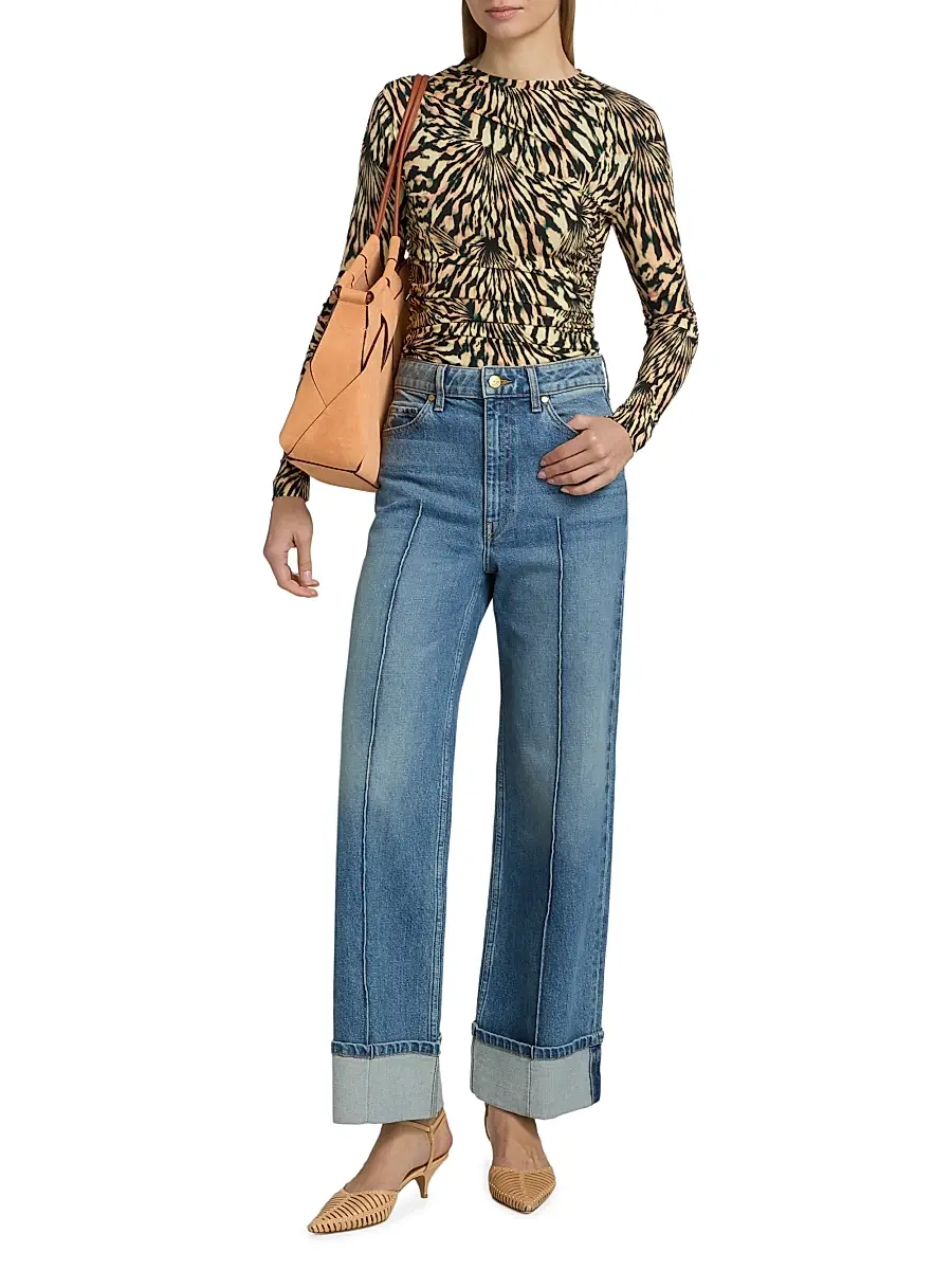 Ulla Johnson Women's Nova Ruched Tiger-Print Long-Sleeve Top | Thumbnail 2 Ulla Johnson Women's Nova Ruched Tiger-Print Long-Sleeve Top | Thumbnail 2