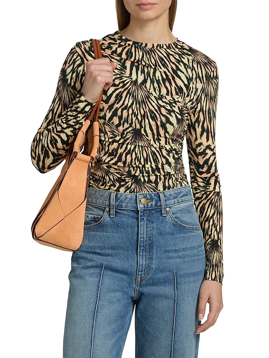Ulla Johnson Women's Nova Ruched Tiger-Print Long-Sleeve Top | Thumbnail 3 Ulla Johnson Women's Nova Ruched Tiger-Print Long-Sleeve Top | Thumbnail 3
