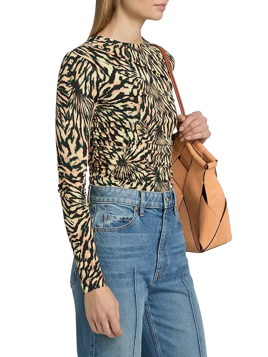 Ulla Johnson Women's Nova Ruched Tiger-Print Long-Sleeve Top | Thumbnail 4 Ulla Johnson Women's Nova Ruched Tiger-Print Long-Sleeve Top | Thumbnail 4