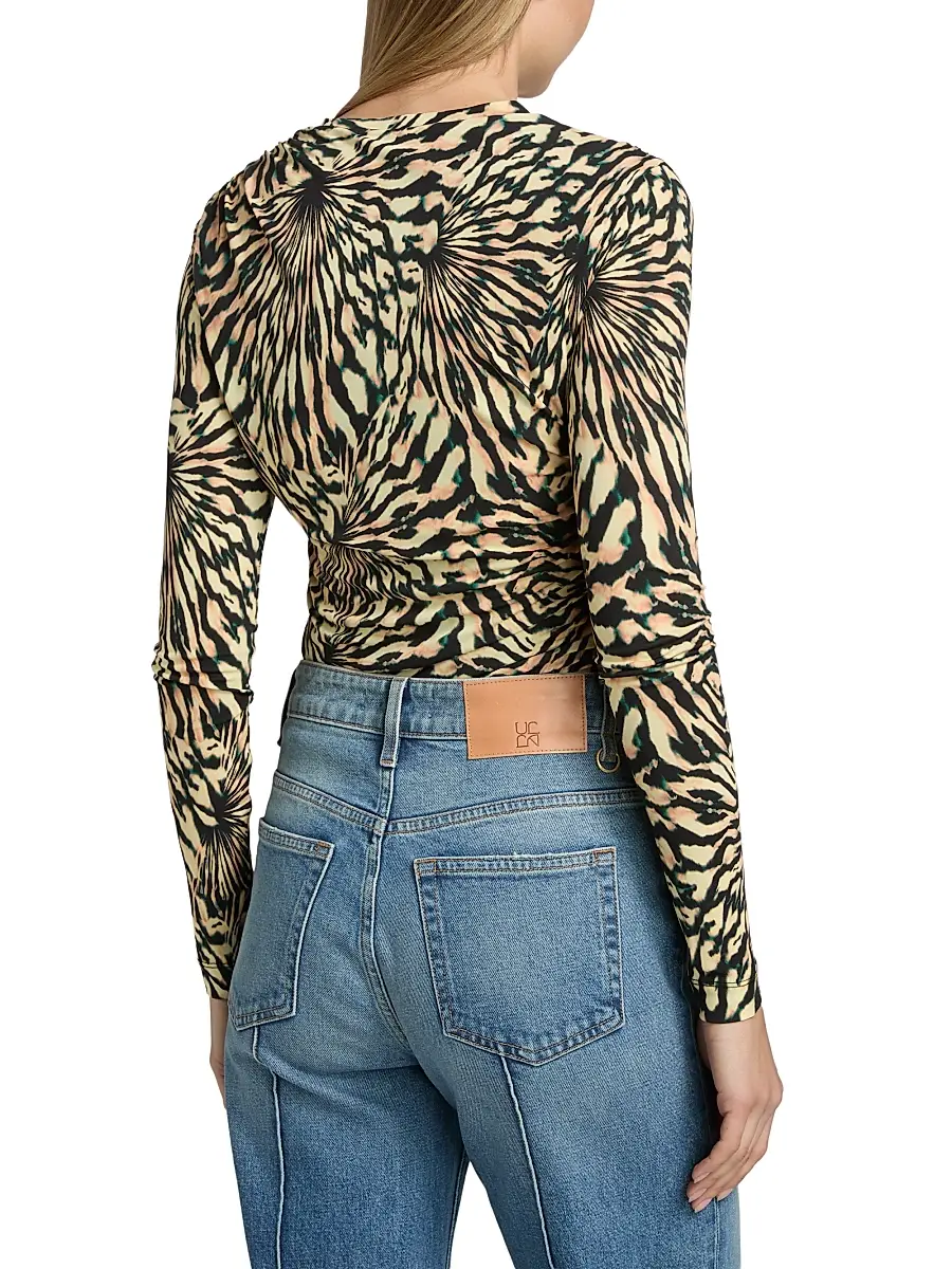 Ulla Johnson Women's Nova Ruched Tiger-Print Long-Sleeve Top | Thumbnail 5 Ulla Johnson Women's Nova Ruched Tiger-Print Long-Sleeve Top | Thumbnail 5