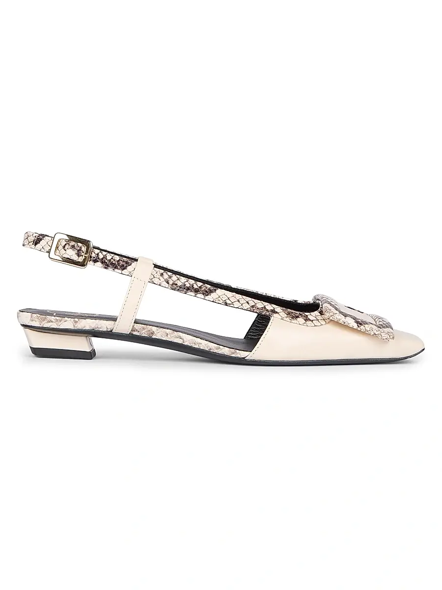 Roger Vivier Women's Snakeskin-Embossed Trim Leather Slingback Pumps - Cire | Image 1 Roger Vivier Women's Snakeskin-Embossed Trim Leather Slingback Pumps - Cire | Image 1
