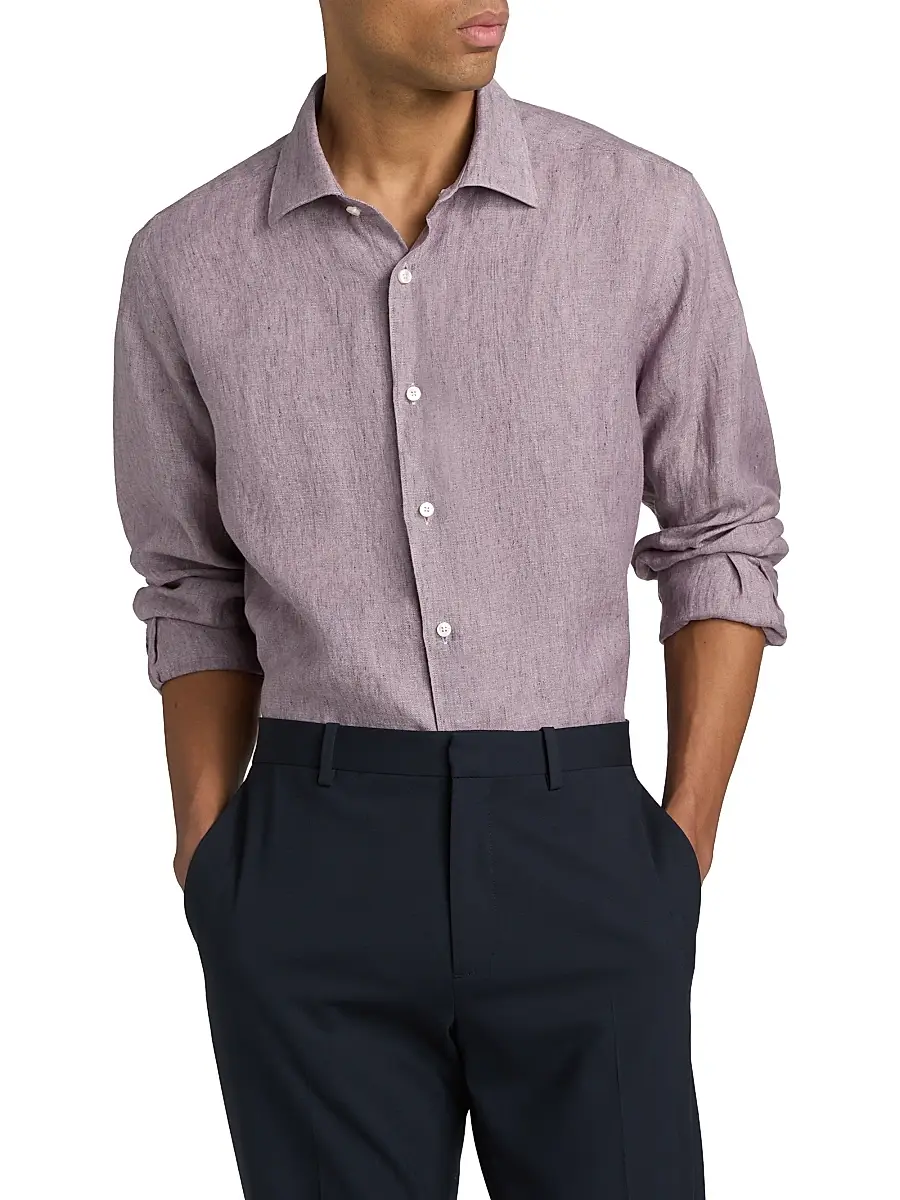 Saks Fifth Avenue Men's COLLECTION Delave Linen Short-Sleeve Shirt | Thumbnail 3 Saks Fifth Avenue Men's COLLECTION Delave Linen Short-Sleeve Shirt | Thumbnail 3