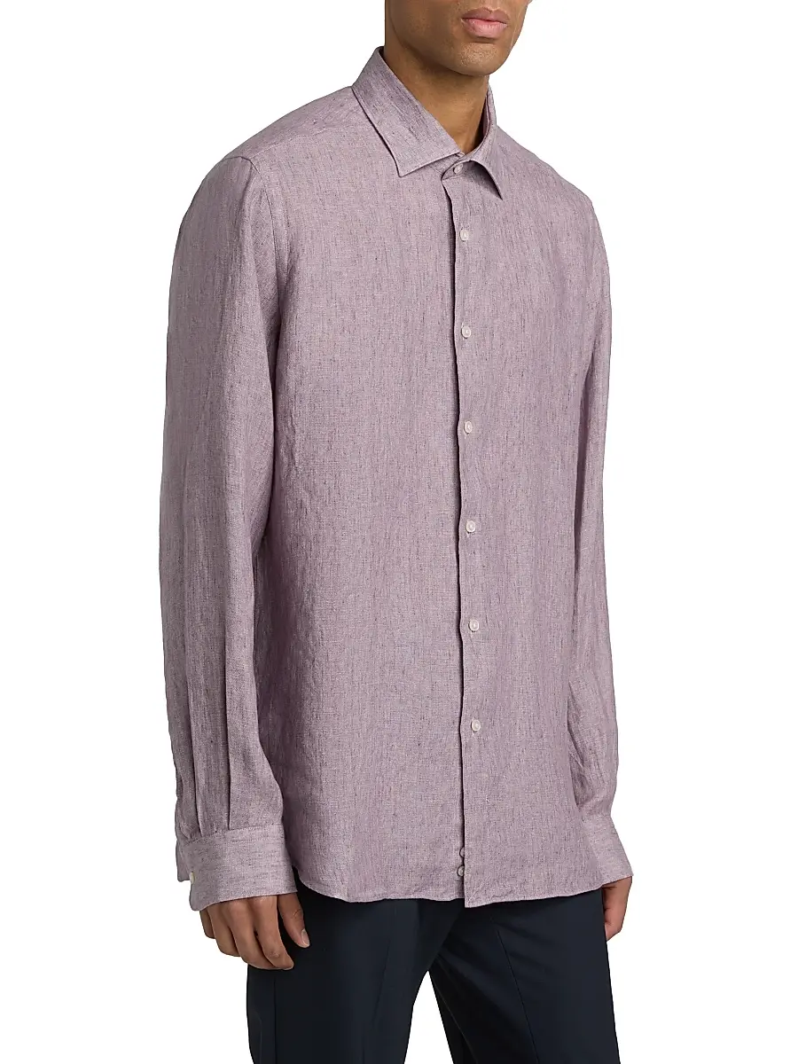 Saks Fifth Avenue Men's COLLECTION Delave Linen Short-Sleeve Shirt | Thumbnail 4 Saks Fifth Avenue Men's COLLECTION Delave Linen Short-Sleeve Shirt | Thumbnail 4