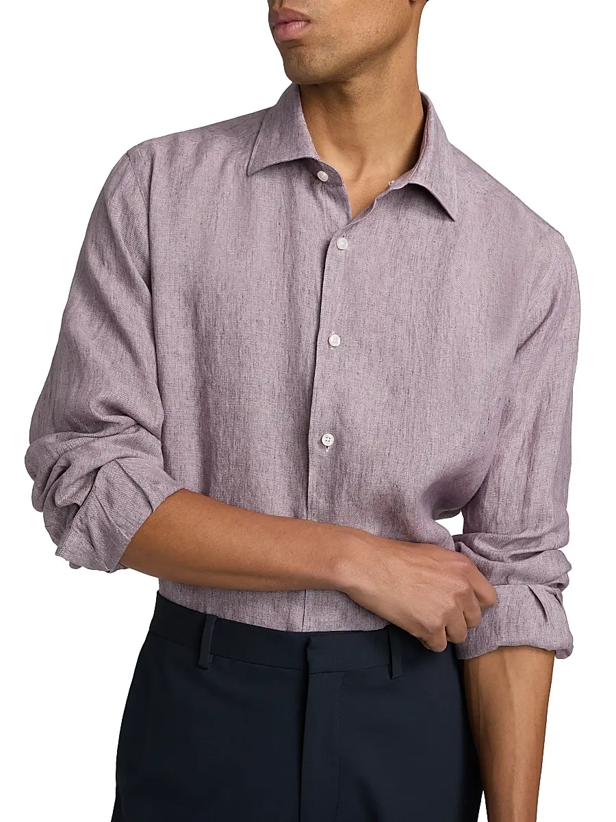 Saks Fifth Avenue Men's COLLECTION Delave Linen Short-Sleeve Shirt | Thumbnail 6 Saks Fifth Avenue Men's COLLECTION Delave Linen Short-Sleeve Shirt | Thumbnail 6