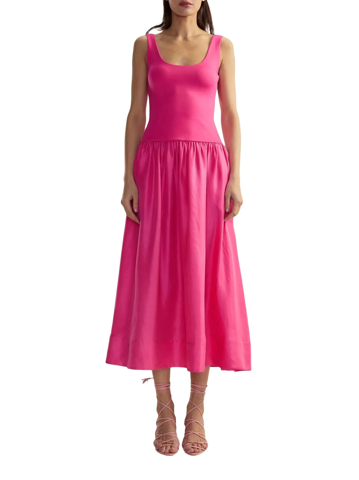 Women's Mixed Media Dropwaist A-Line Midi-Dress