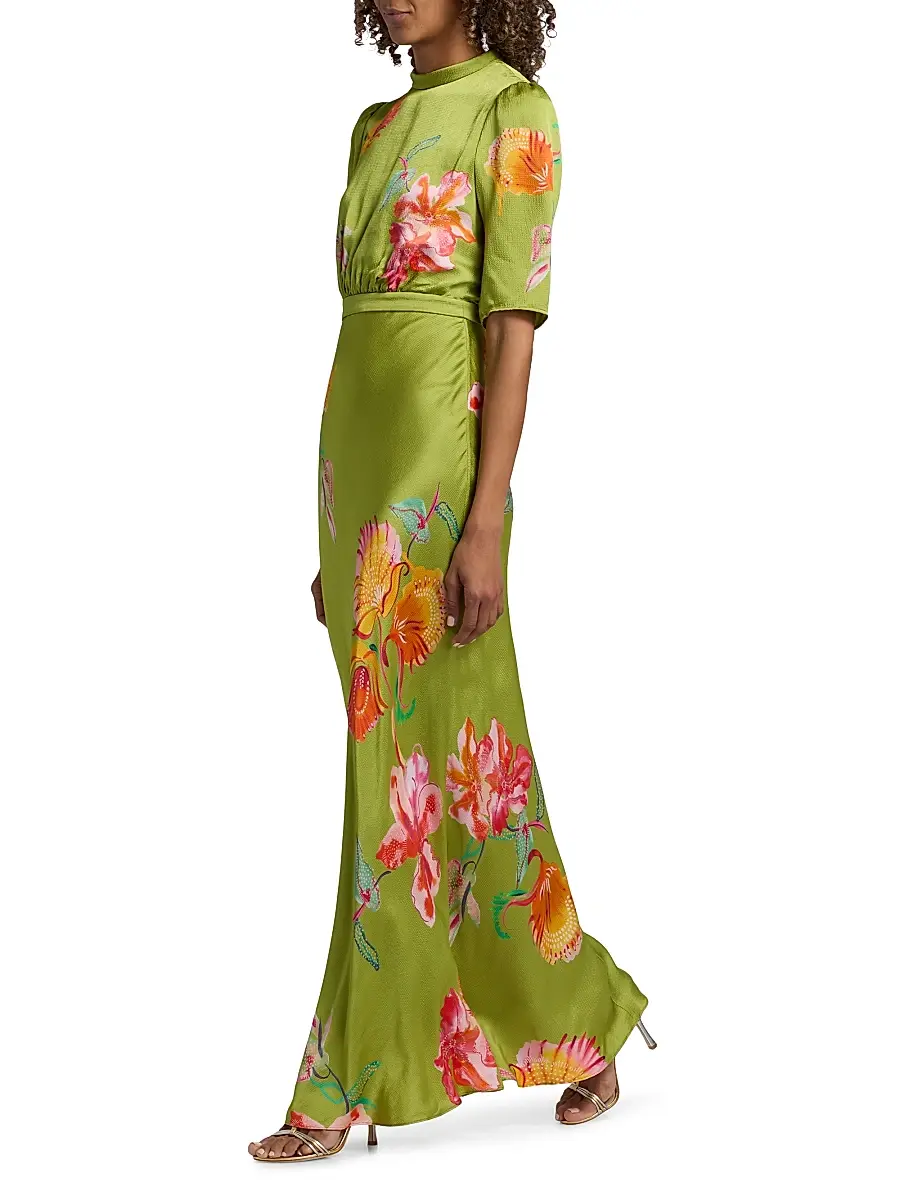Saloni Women's Adele-B Floral Satin Maxi Dress | Thumbnail 2 Saloni Women's Adele-B Floral Satin Maxi Dress | Thumbnail 2