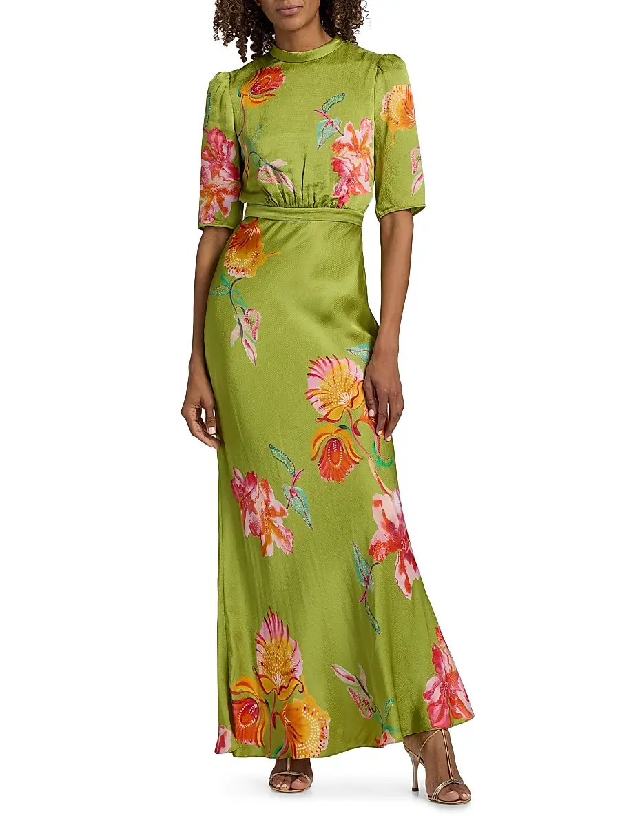 Saloni Women's Adele-B Floral Satin Maxi Dress | Thumbnail 3 Saloni Women's Adele-B Floral Satin Maxi Dress | Thumbnail 3