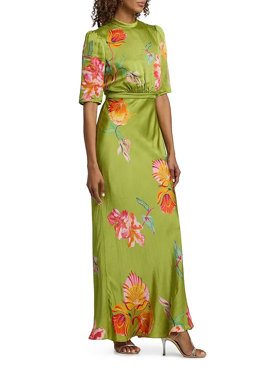Saloni Women's Adele-B Floral Satin Maxi Dress | Thumbnail 4 Saloni Women's Adele-B Floral Satin Maxi Dress | Thumbnail 4
