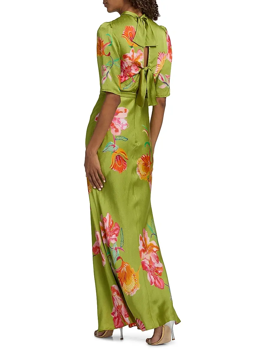 Saloni Women's Adele-B Floral Satin Maxi Dress | Thumbnail 5 Saloni Women's Adele-B Floral Satin Maxi Dress | Thumbnail 5