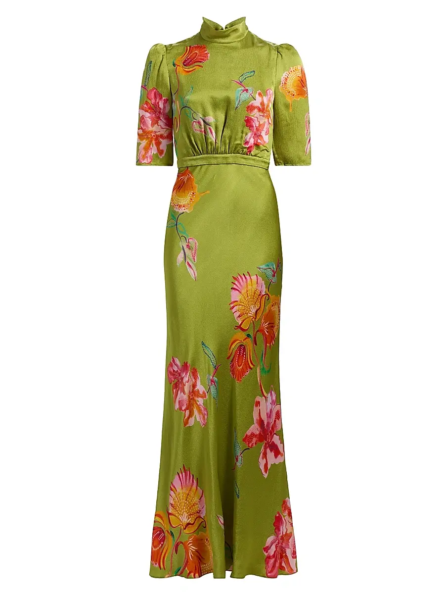 Saloni Women's Adele-B Floral Satin Maxi Dress - Lilia Garden Placement | Image 1 Saloni Women's Adele-B Floral Satin Maxi Dress - Lilia Garden Placement | Image 1