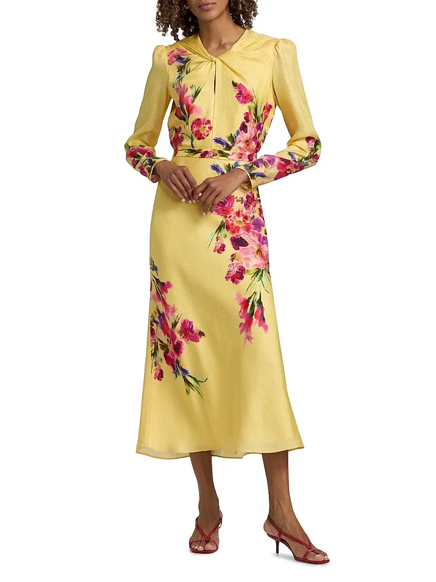 Saloni Women's Claudia Floral Satin Silk Midi-Dress | Thumbnail 2 Saloni Women's Claudia Floral Satin Silk Midi-Dress | Thumbnail 2