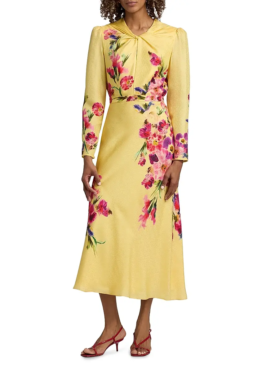 Saloni Women's Claudia Floral Satin Silk Midi-Dress | Thumbnail 3 Saloni Women's Claudia Floral Satin Silk Midi-Dress | Thumbnail 3