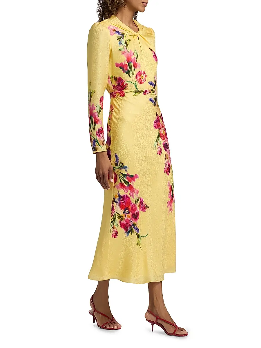 Saloni Women's Claudia Floral Satin Silk Midi-Dress | Thumbnail 4 Saloni Women's Claudia Floral Satin Silk Midi-Dress | Thumbnail 4