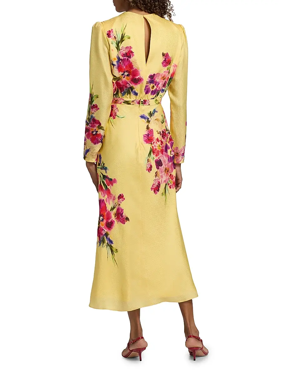 Saloni Women's Claudia Floral Satin Silk Midi-Dress | Thumbnail 5 Saloni Women's Claudia Floral Satin Silk Midi-Dress | Thumbnail 5