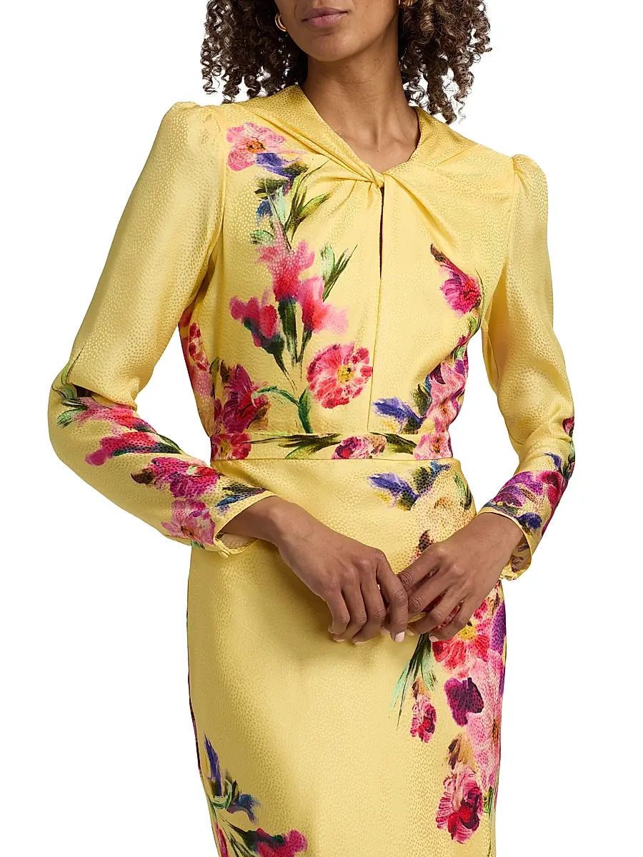 Saloni Women's Claudia Floral Satin Silk Midi-Dress | Thumbnail 6 Saloni Women's Claudia Floral Satin Silk Midi-Dress | Thumbnail 6