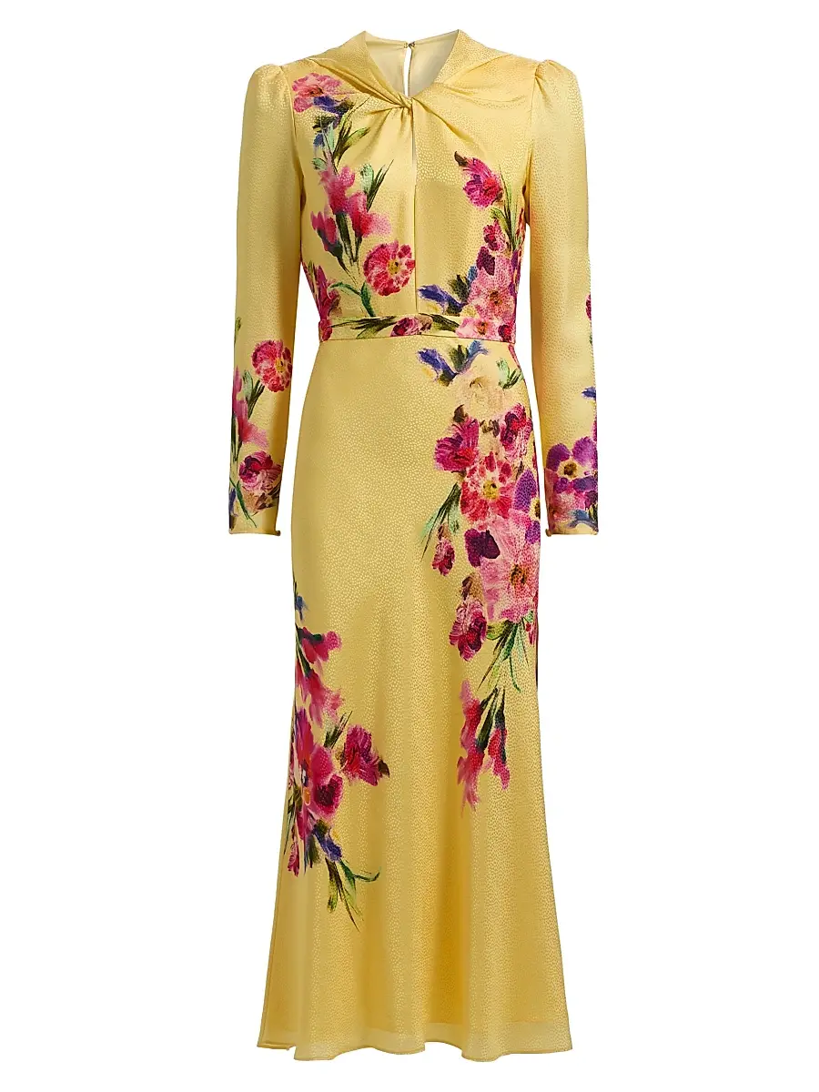 Saloni Women's Claudia Floral Satin Silk Midi-Dress - Kanjiro Adorning Placement | Image 1 Saloni Women's Claudia Floral Satin Silk Midi-Dress - Kanjiro Adorning Placement | Image 1