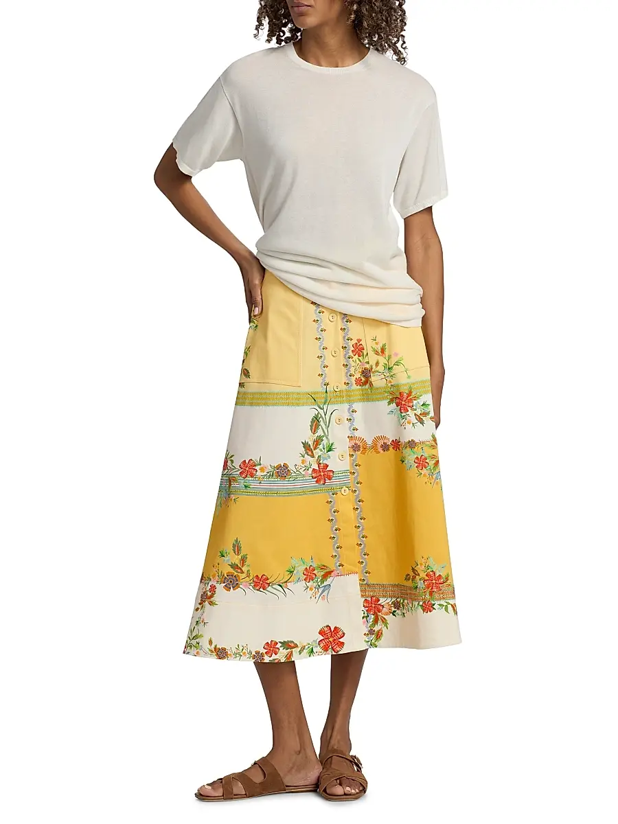 Saloni Women's Kali Zinnia Patchwork Midi-Skirt | Thumbnail 2 Saloni Women's Kali Zinnia Patchwork Midi-Skirt | Thumbnail 2