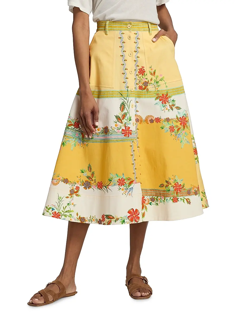 Saloni Women's Kali Zinnia Patchwork Midi-Skirt | Thumbnail 3 Saloni Women's Kali Zinnia Patchwork Midi-Skirt | Thumbnail 3