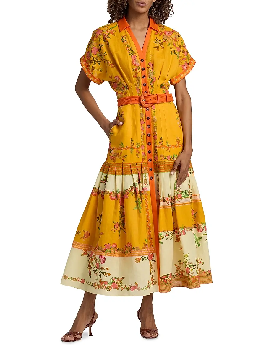 Saloni Women's Riya Floral Linen-Cotton Midi-Dress | Thumbnail 2 Saloni Women's Riya Floral Linen-Cotton Midi-Dress | Thumbnail 2