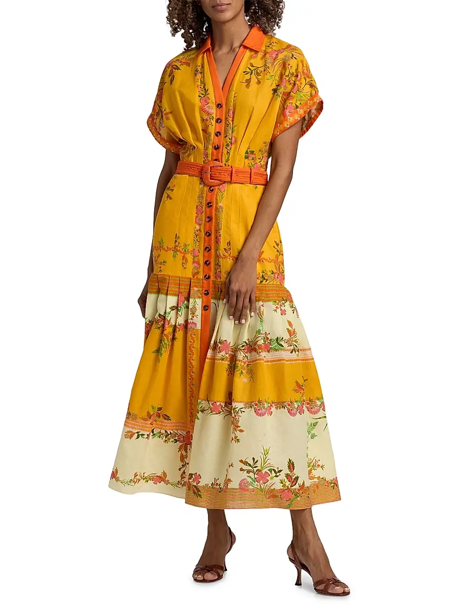 Saloni Women's Riya Floral Linen-Cotton Midi-Dress | Thumbnail 3 Saloni Women's Riya Floral Linen-Cotton Midi-Dress | Thumbnail 3