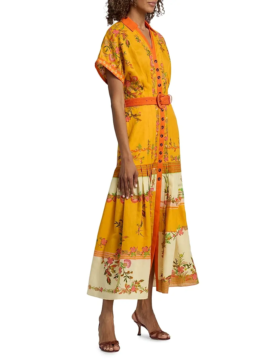 Saloni Women's Riya Floral Linen-Cotton Midi-Dress | Thumbnail 4 Saloni Women's Riya Floral Linen-Cotton Midi-Dress | Thumbnail 4