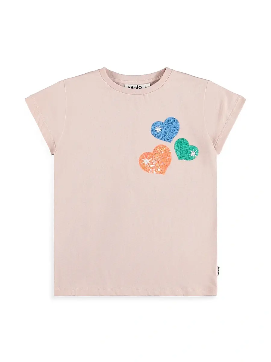 Molo Little Girl's & Girl's Ranva Sequin Heart T-Shirt - Petal Blush | Image 1 Molo Little Girl's & Girl's Ranva Sequin Heart T-Shirt - Petal Blush | Image 1