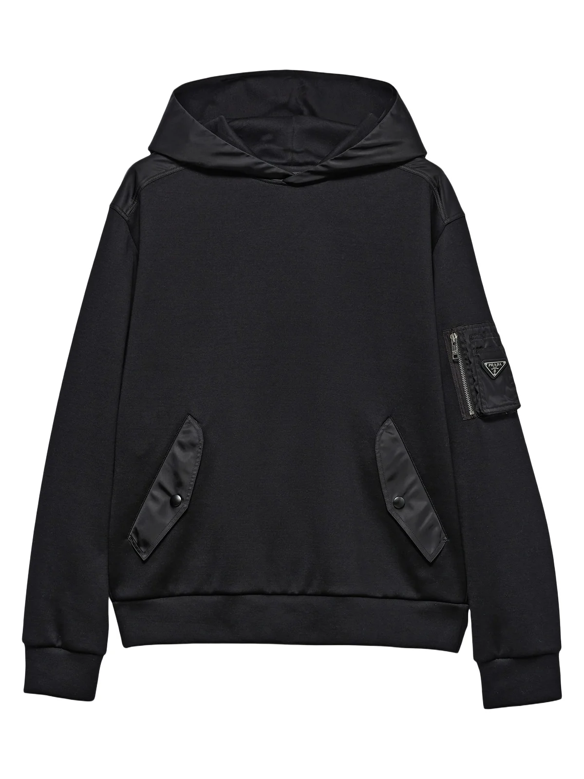 Men's Cotton Fleece and Re-Nylon Hoodie - Black Men's Cotton Fleece and Re-Nylon Hoodie - Black