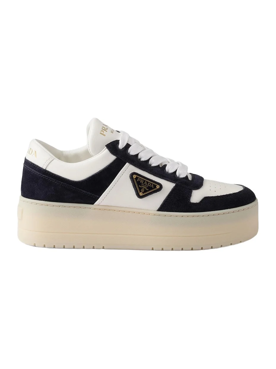 Prada Women's Downtown Bold Nappa Leather and Suede Sneakers - Blue White