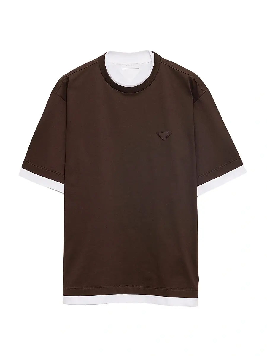 Prada Men's Cotton T-Shirt - Brown - Size XXXL | Image 1 Prada Men's Cotton T-Shirt - Brown - Size XXXL | Image 1