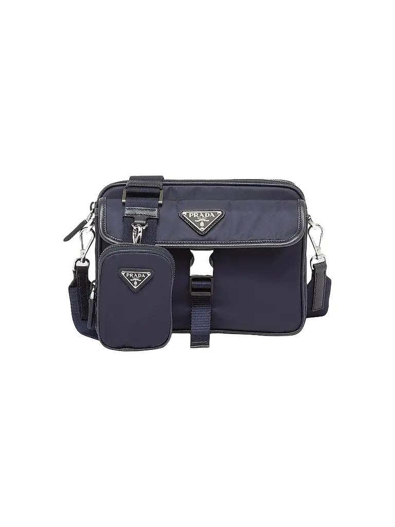 Men's Re-Nylon And Saffiano Leather Shoulder Bag - Blue