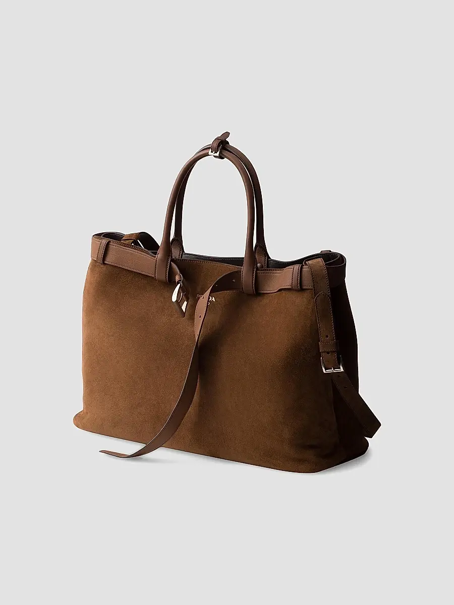 Prada Men's Buckle Suede Bag with Belt - Brown | Thumbnail 3