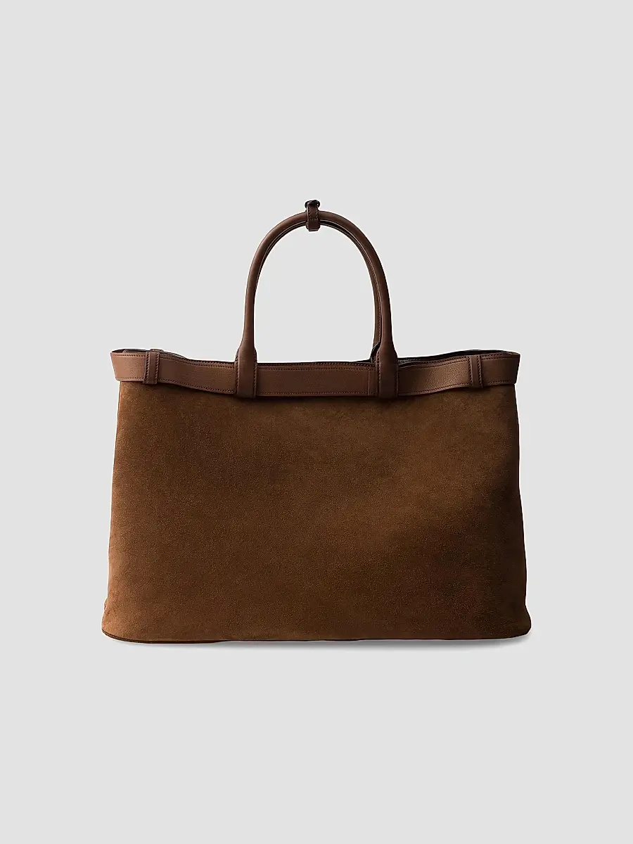 Prada Men's Buckle Suede Bag with Belt - Brown | Thumbnail 4
